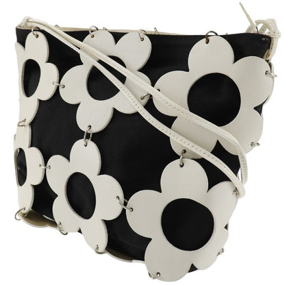 Celine Flower Leather And Canvas Off-white/black Women's Shoulder Bag