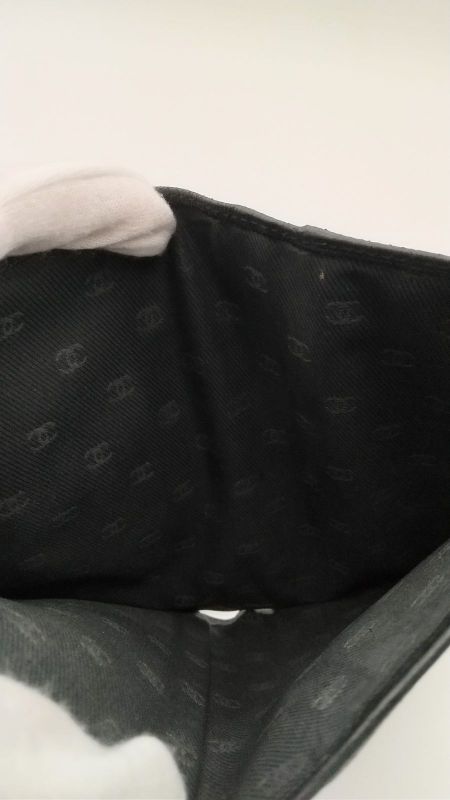 Chanel Long Wallet Coco Button Bifold Wallet Black Leather 60bs190