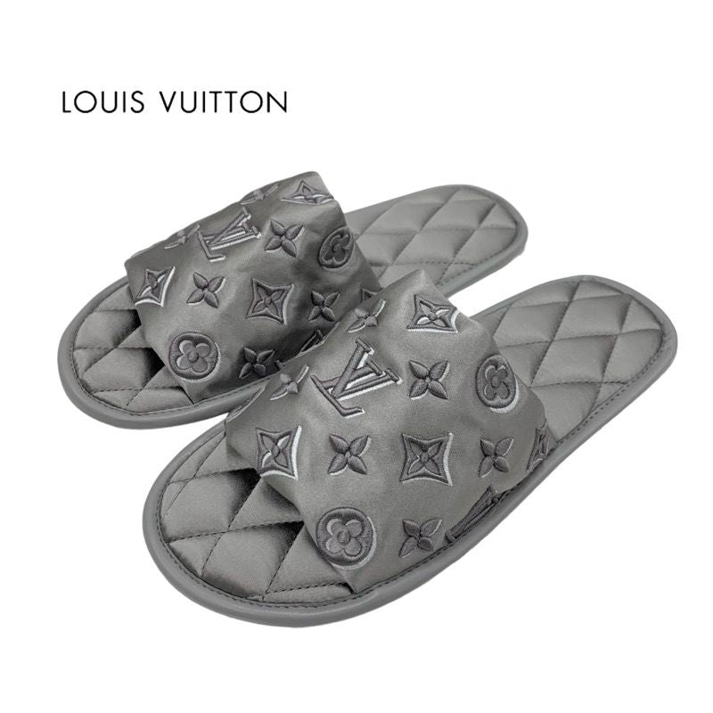 Louis Vuitton Homey Line Monogram Flat Shoes Satin Gray Unused Slippers Room