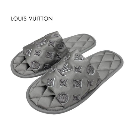 Louis Vuitton Homey Line Monogram Flat Shoes Satin Gray Unused Slippers Room