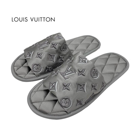 Louis Vuitton Homey Line Monogram Flat Shoes Satin Gray Unused Slippers Room