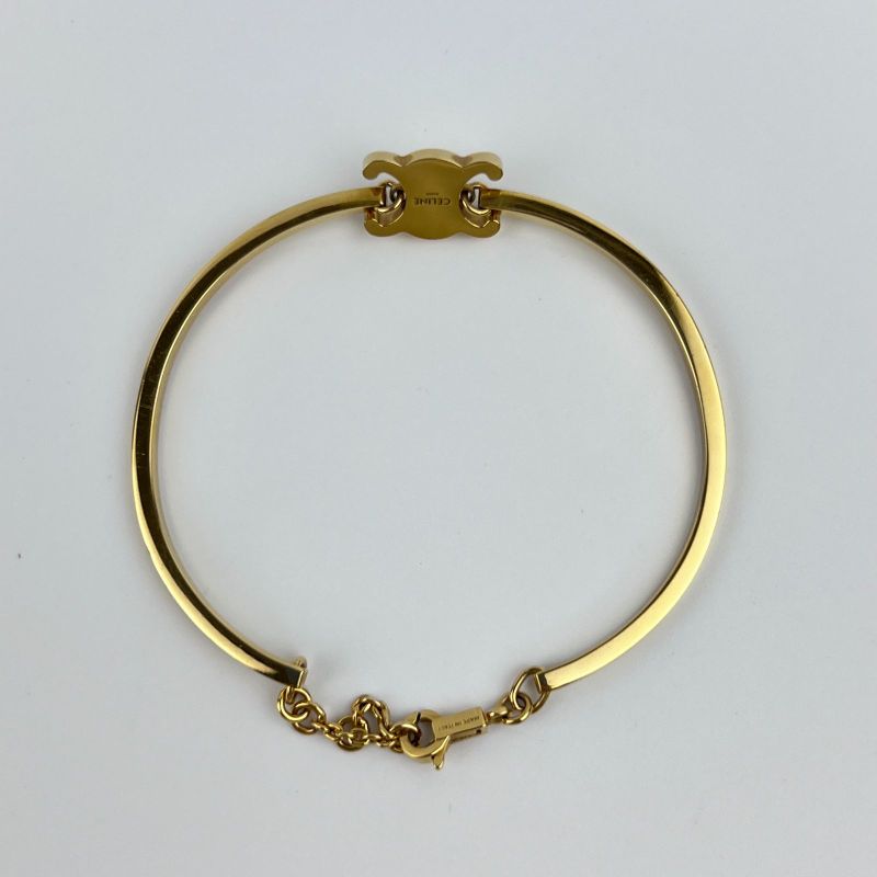 Celine Logo Triomphe Accessory Bracelet Bangle Gold Vintage Women's