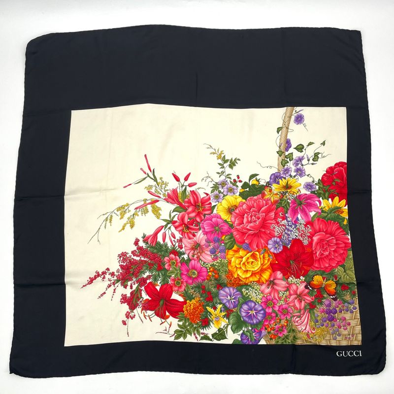 Gucci Scarf Silk Floral Pattern Multicolor