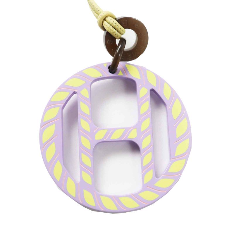 Hermes H Ekip Pendant Necklace Buffalo Horn Lavender Yellow With Box And