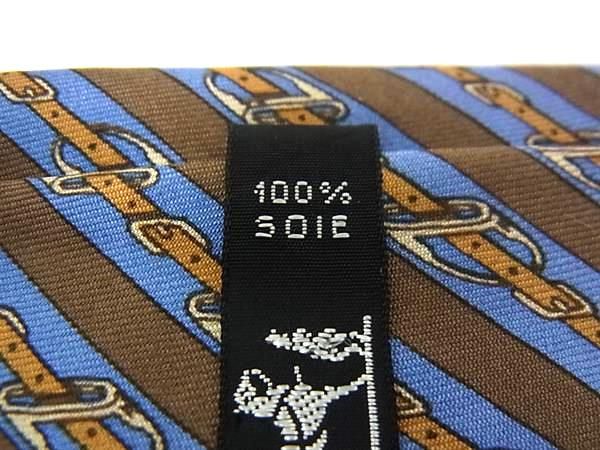 Hermes 100% Silk Belt Pattern Tie Business Gentlemen's Men's Brown