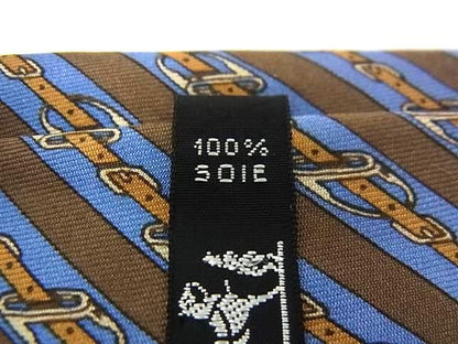 Hermes 100% Silk Belt Pattern Tie Business Gentlemen's Men's Brown
