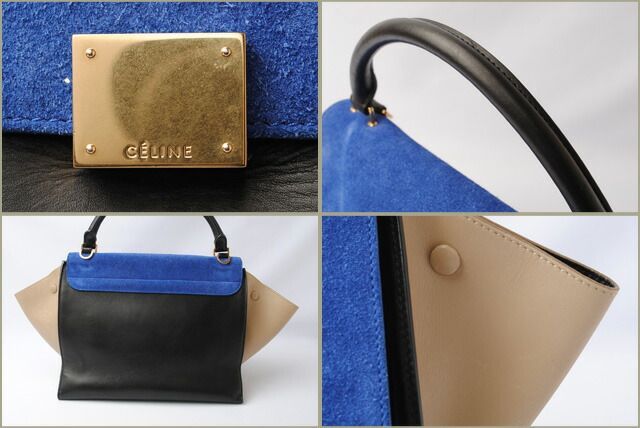 Celine Handbag Shoulder Bag Celine Trapeze 169543 Blue Sand Beige Black 2-way