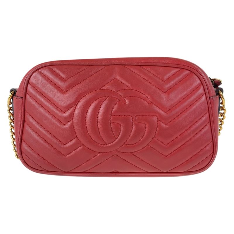 Gucci GG Marmont Red Gold Hardware Leather 447632 Chain Shoulder Bag Pochette