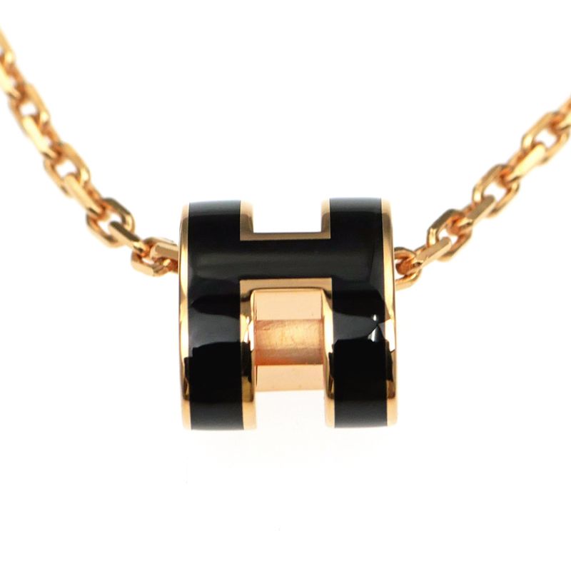 Hermes Necklace Pop Ash Mini Pendant Black Rose Gold Hardware Accessorie