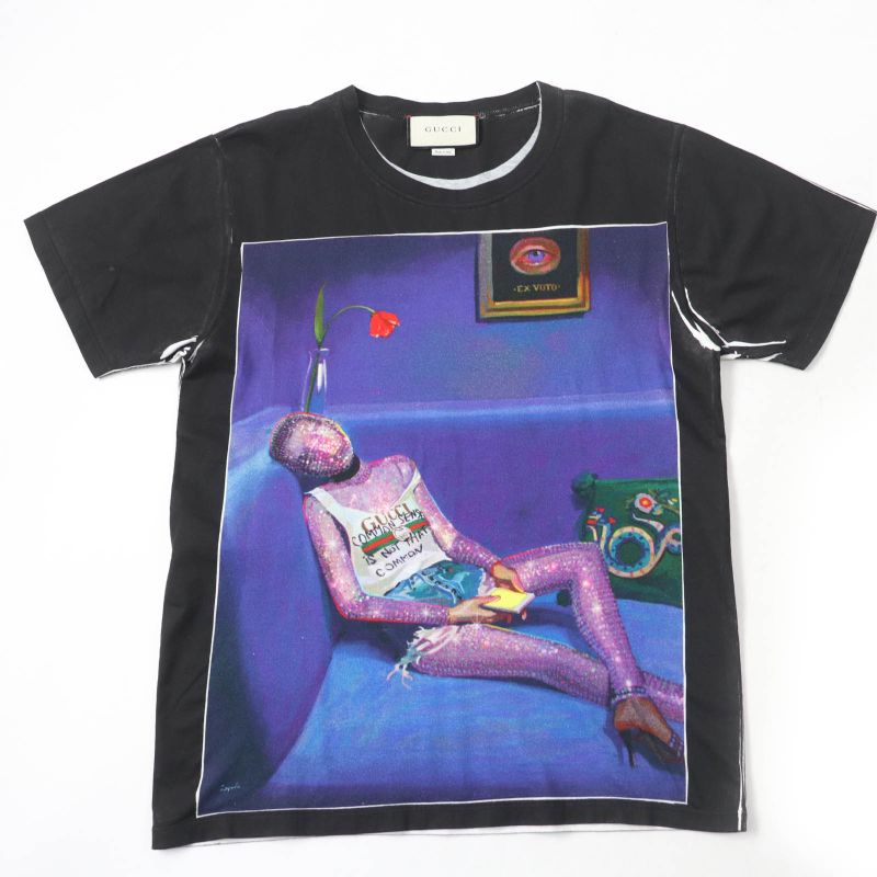 Gucci 492347 100% Cotton Ignacimon Real Print Short Sleeve T-shirt Black XS