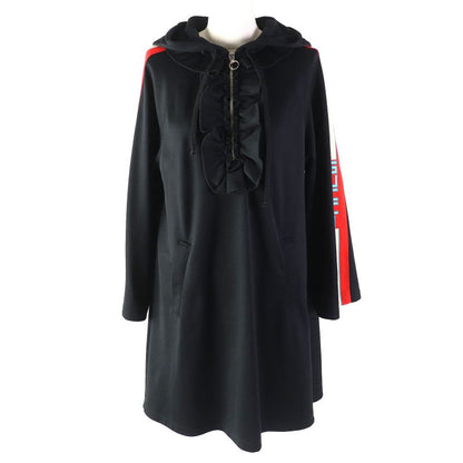 Gucci 502280 Logo Armline Half Zip Ruffled Hoodie Jacquard Dress Black S Made