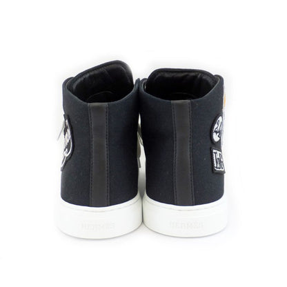 Hermes Iriko High Cut Sneakers - Description 38 Black White Cotton