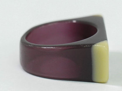 Authentic Chanel Logo Ring No.13.5 Plastic Purple Beige Accessories Jewelry