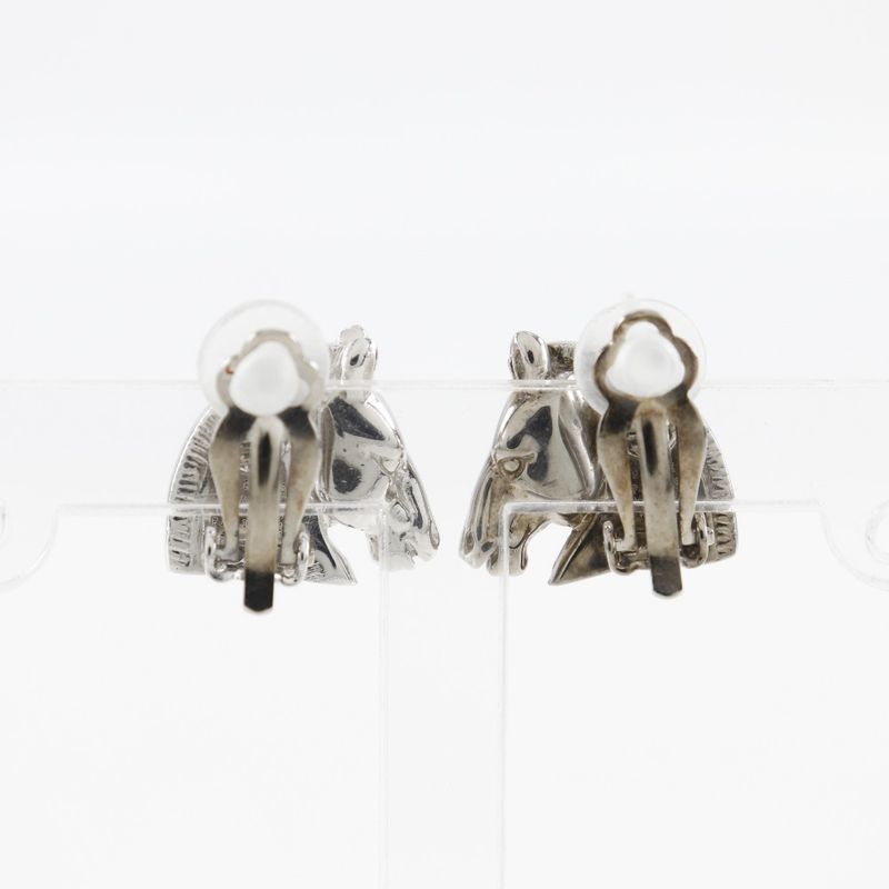 Hermes Cheval Horse Motif Metal Silver Ladies 10.5g Earrings