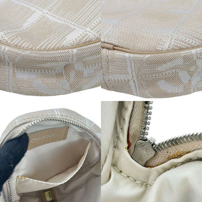 Chanel Pouch New Travel Line Coco Mark 7th Beige Jacquard Nylon Round Small