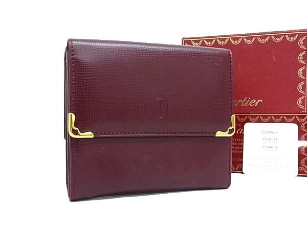 Cartier Mustline Leather Trifold Wallet Billfold Coin Purse Card