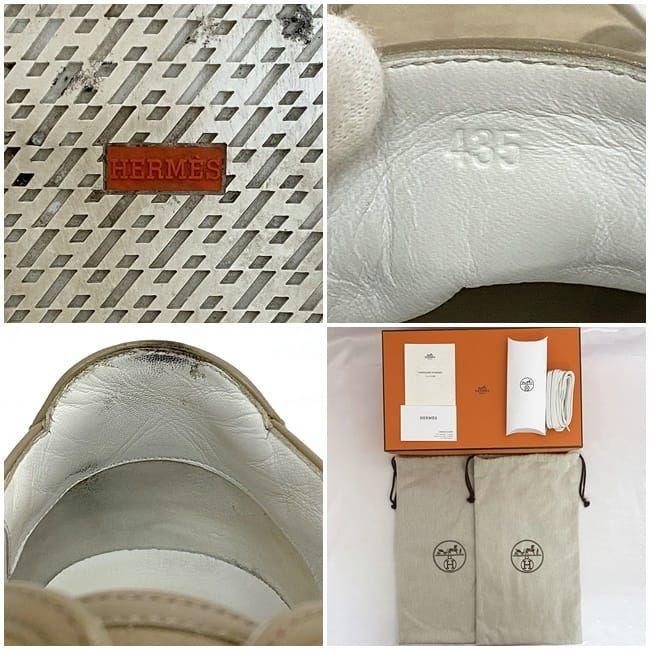 Hermes Sneakers Beige White Excellent Condition 27.5cm (10.83in) Suede