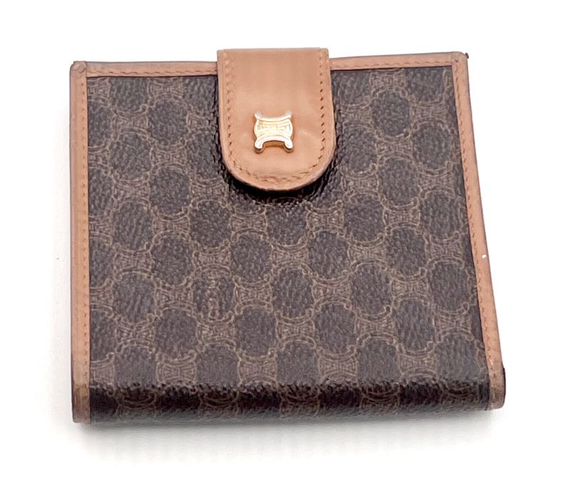 Celine Bifold Wallet Macadam Pattern Brown Leather 07bs235