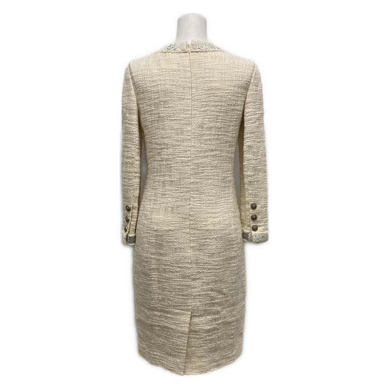 Chanel Dress Size 38 M Women - P43891 Ivory White And Silver Long Sleeves Knee