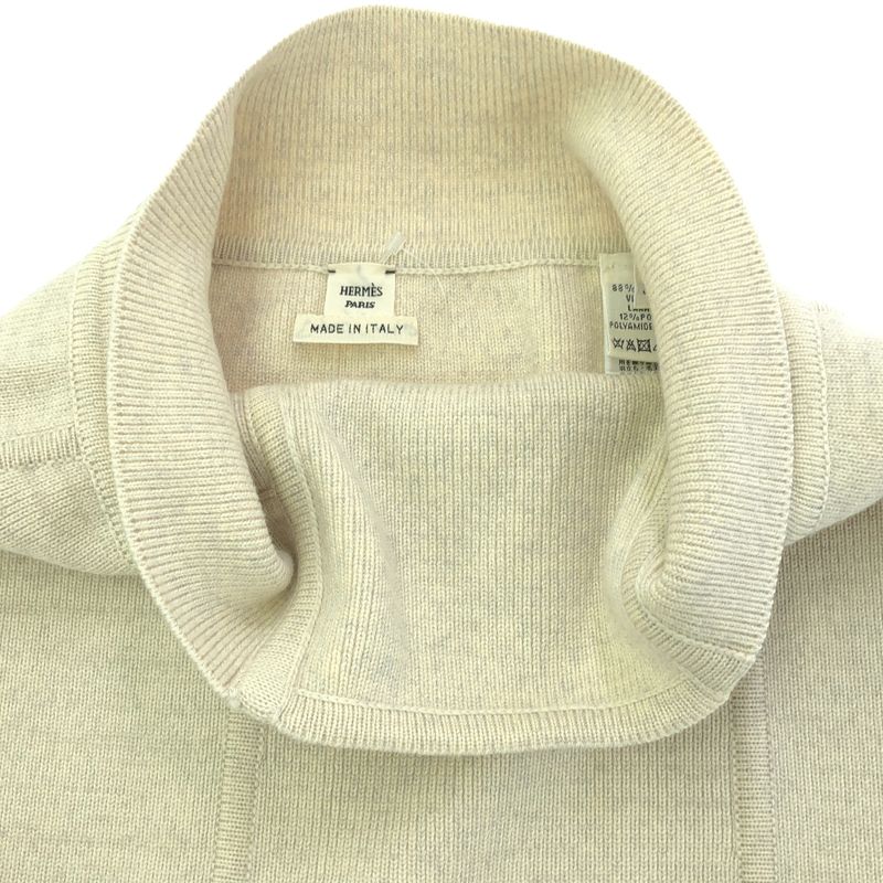 Hermes Virgin Wool Ribbed Knit Skirt Ivory 34