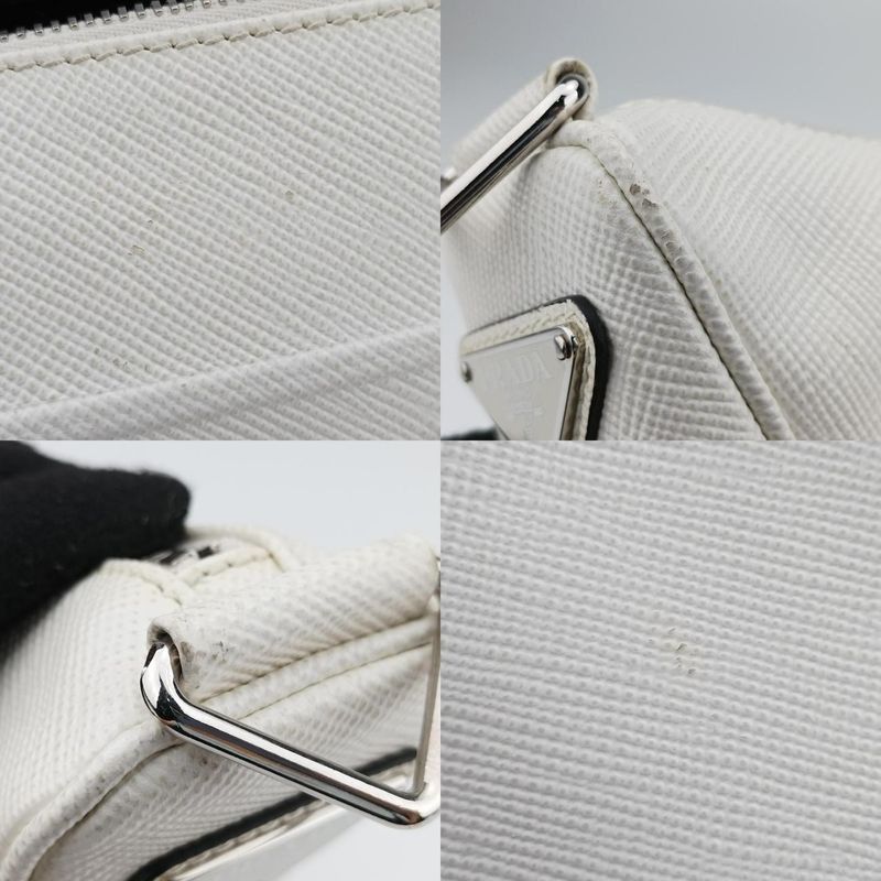 Prada Triangle Logo Plate White Saffiano Leather Handbag Shoulder Bag Tote Purse