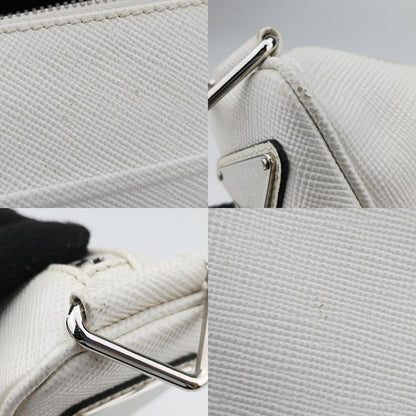 Prada Triangle Logo Plate White Saffiano Leather Handbag Shoulder Bag Tote Purse
