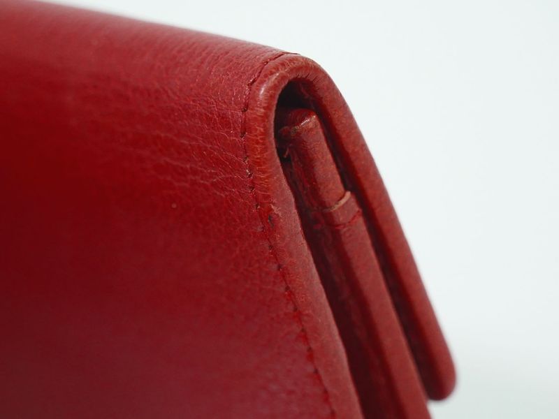 Authentic Chanel Coco Mark Camellia Card Case Business Card Holder Leather Red