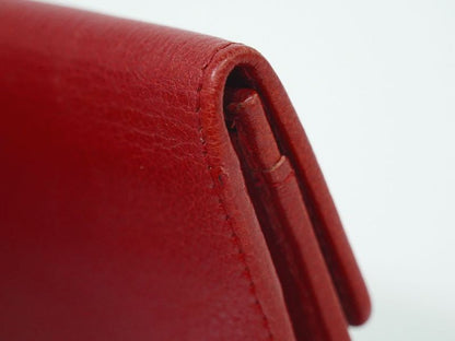 Authentic Chanel Coco Mark Camellia Card Case Business Card Holder Leather Red
