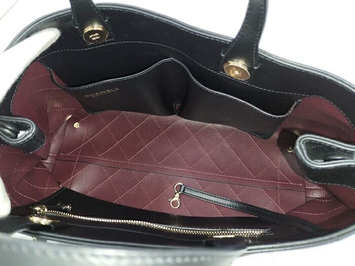 Chanel 2WAY Chain Tote Bag Coco Mark Leather Black As1434