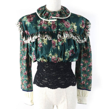 Louis Vuitton 19AW Cotton Silk Floral Pattern Ruffle Lace Long Sleeve Blouse