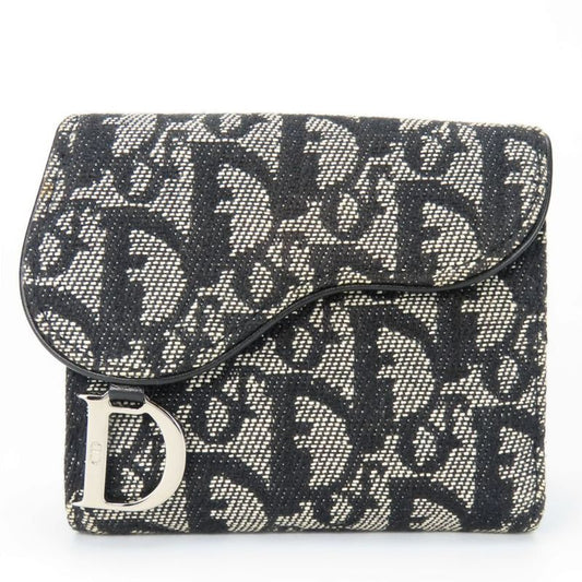 Christian Dior Bifold Wallet Trotter Canvas Black Silver Hardware W Hook