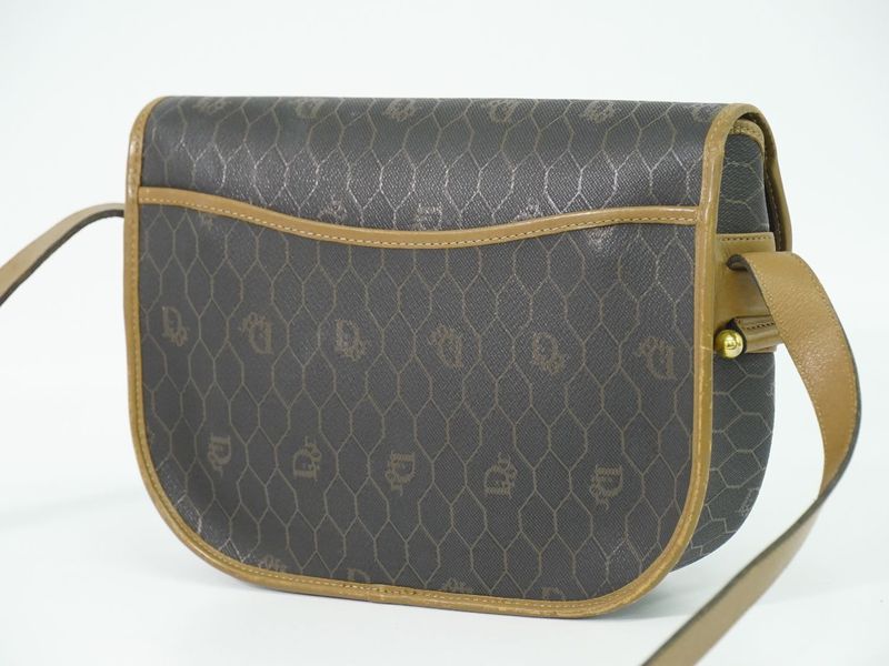 Authentic Christian DIOR Honeycomb Pattern Shoulder Bag Pochette PVC Black