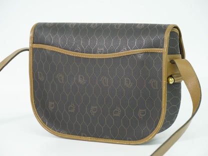 Authentic Christian DIOR Honeycomb Pattern Shoulder Bag Pochette PVC Black