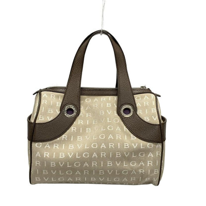 Bvlgari Boston Bag Logomania Beige And Dark Brown Leather