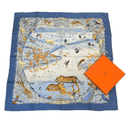 Grade Rare Hermes Carre 90 LA Treve DE L EAU Water Truce Blue 100% Silk Scarf