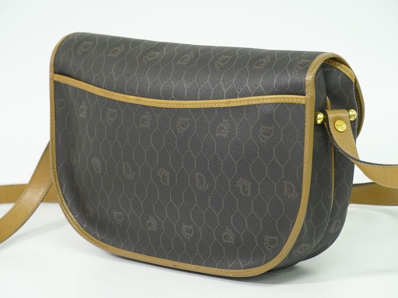 Authentic Christian DIOR Honeycomb Pattern Shoulder Bag Pochette PVC Black