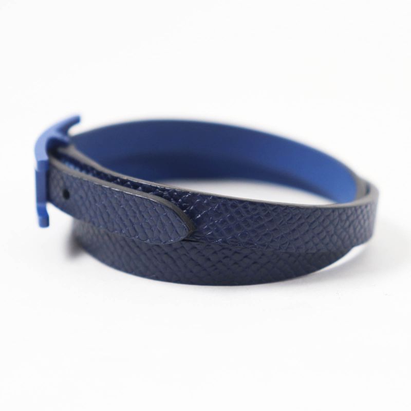 Hermes Be Api Dubretour Blue Hardware Bracelet Leather Navy T4 With Box And