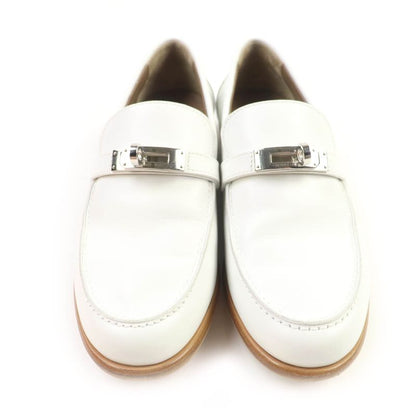 Hermes Moccasin Destin Silver Hardware Leather Loafer With Kelly Buckle White