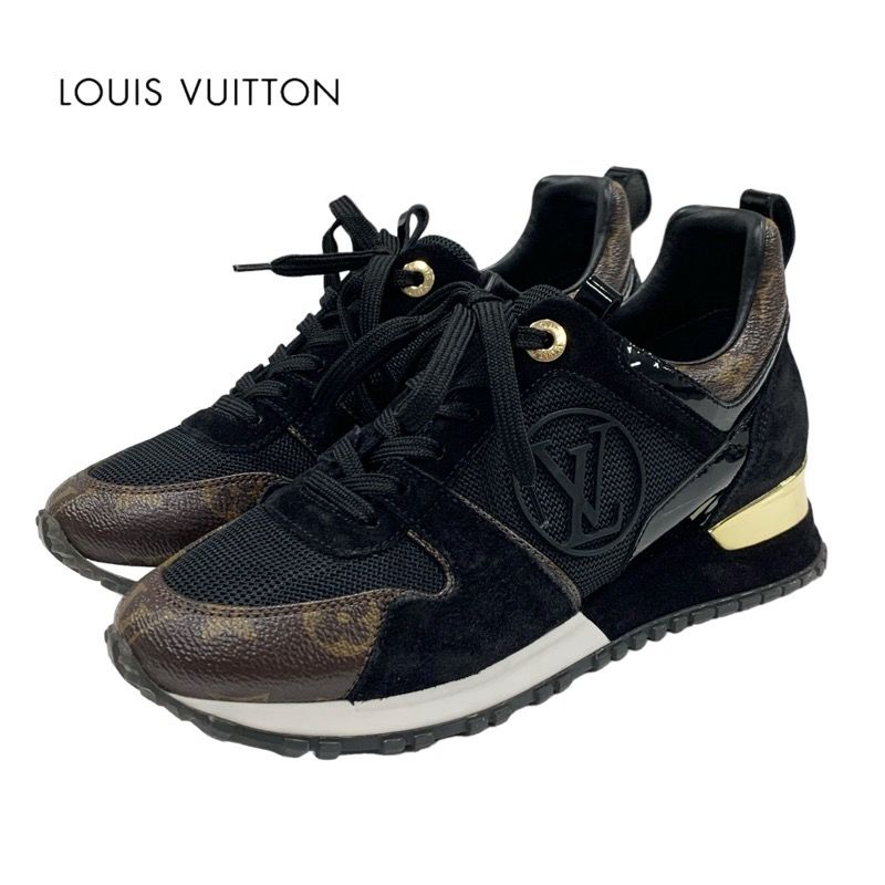 Louis Vuitton Run Away Line Monogram Sneakers Shoes Fabric Suede Leather Black