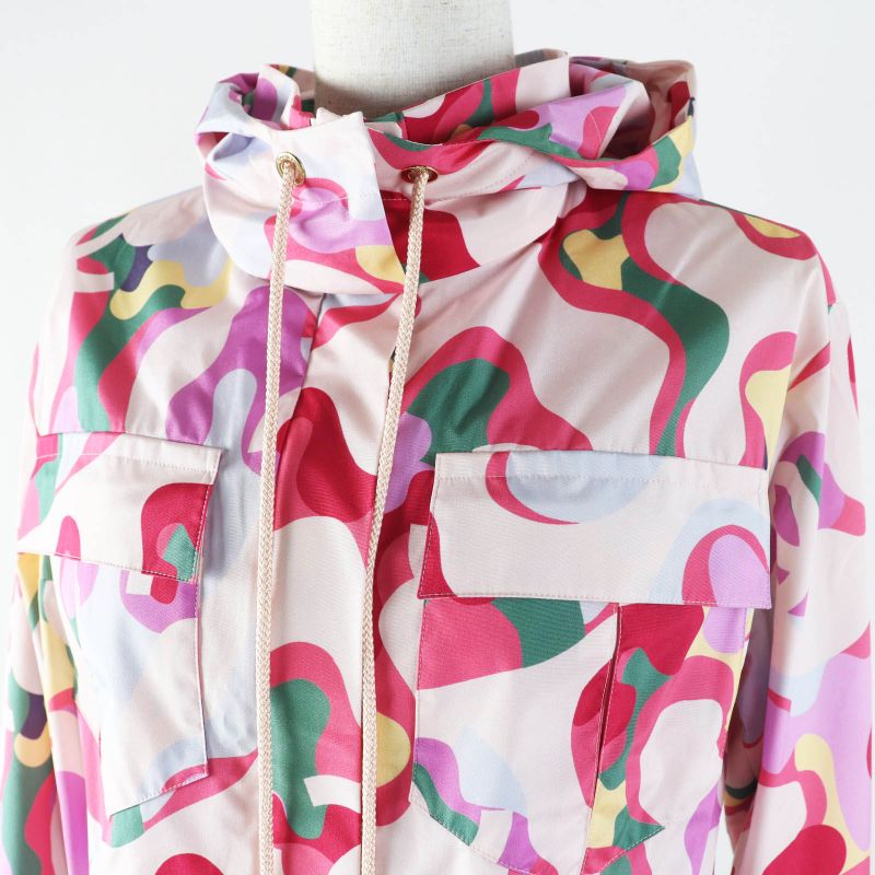 CHANEL 21AW P70173 100% Silk Logo Print Hooded Zip-up Jacket/blouson Multi 34