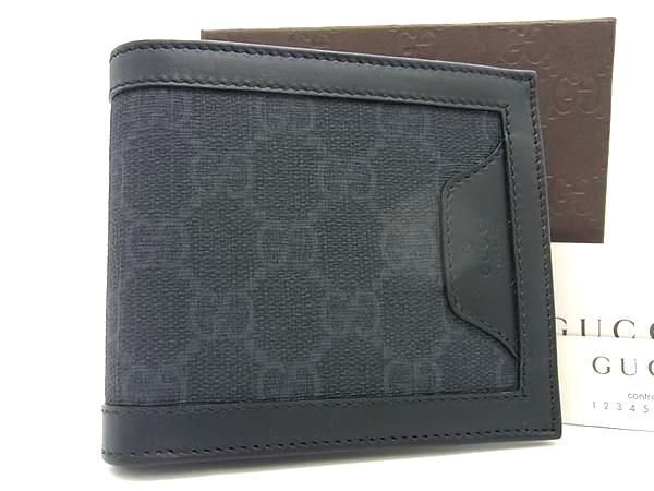 Gucci 365470 GG Pattern Pvc×leather Fold Wallet Coin Purse Wallet Black As8176