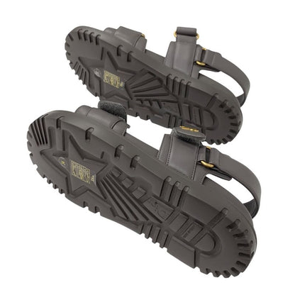 Christian Dioract Sandals Shoes Leather Gray Gold Logo Sports