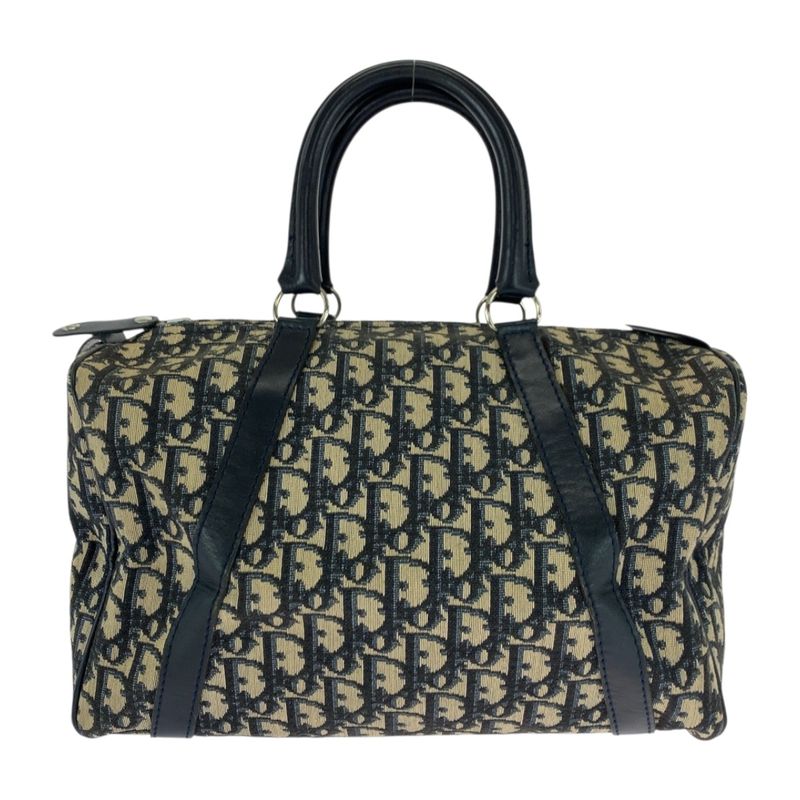 DIOR Vintage Trotter Navy Ivory Silver Hardware Canvas Handbag Mini Boston Bag