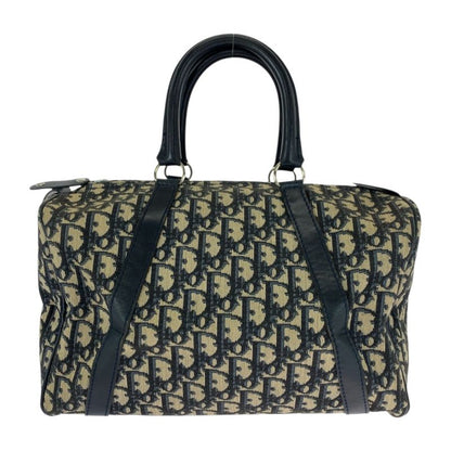 DIOR Vintage Trotter Navy Ivory Silver Hardware Canvas Handbag Mini Boston Bag