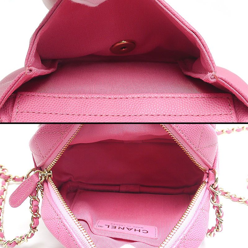 Chanel Mini Matelasse Chain Shoulder Caviar Skin Coco Mark Pink
