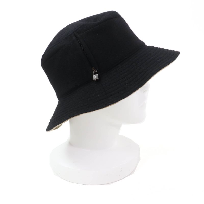 Hermes 100% Cashmere Silver Hardware Cadenas Zip Bucket Hat Black 56 Made In