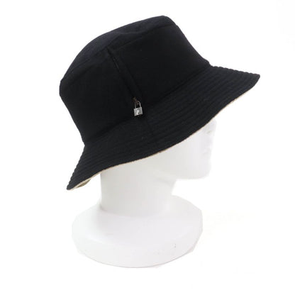 Hermes 100% Cashmere Silver Hardware Cadenas Zip Bucket Hat Black 56 Made In