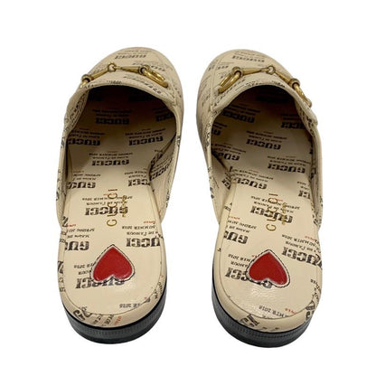 Gucci Prince Town Flat Shoes Leather Beige Red Gold Unused Mule Slipper Sandals
