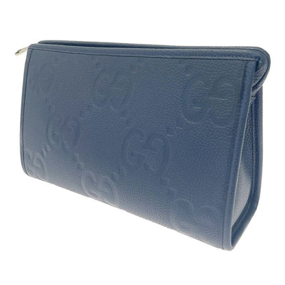Gucci 739490-2067 Leather Jumbo GG Silver Hardware Second Bag Blue 476830