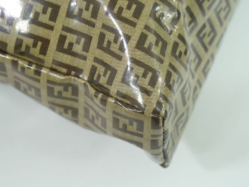 Authentic Fendi Zucchino Shoulder Bag Vinyl Beige Zucchino Bag Pre-owned